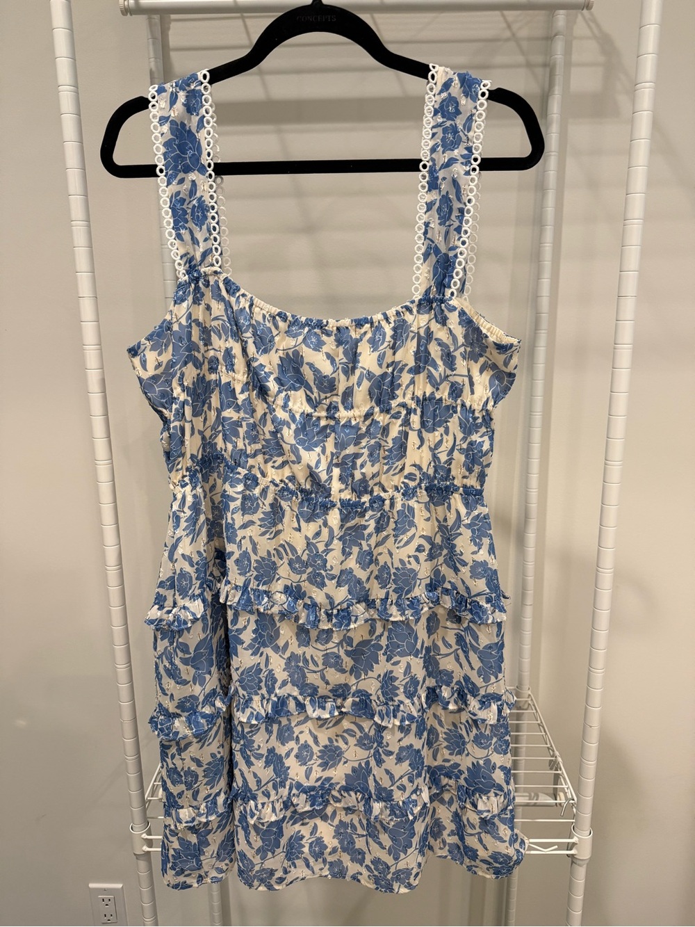 Aqua Blue and White Floral Tiered Sundress